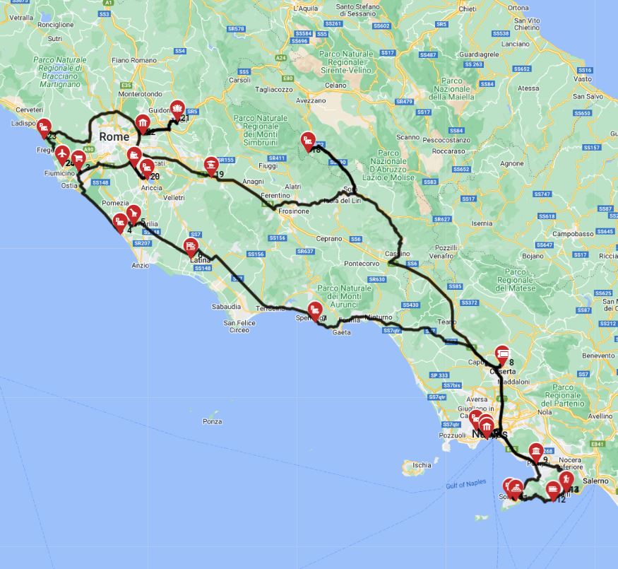 Map for Rome  Round trip - Heading South  - A Fusion of History Nature and Fun